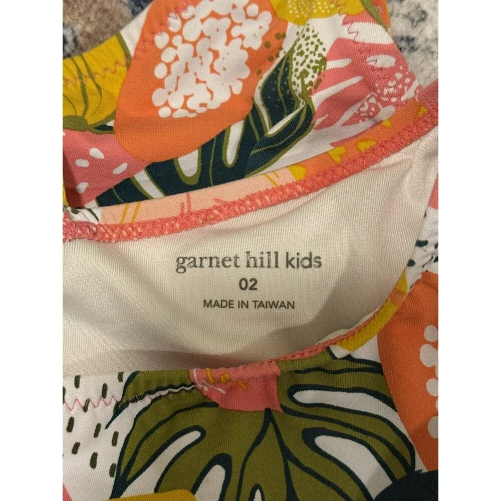 Garnet Hill Kids Wave Rider Girls Swimsuit Size 2 Tropical Beach Vacation Summer